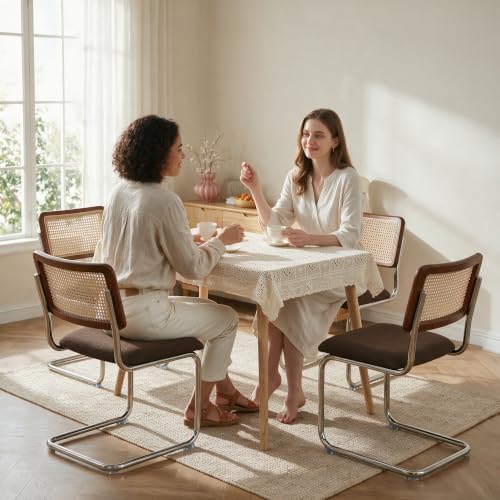 GrandNoor Natural Rattan Dining Chairs Set of 2, Cesca Design Kitchen Chair