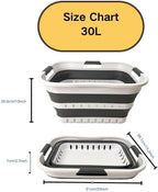 SAMMART Collapsible Plastic Rectangular Laundry Basket - Foldable Pop Up Storage Container/Organizer - Portable Laundry Hamper - Space Saving (White/Steel Grey, 30L)