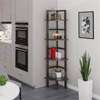 Pemberly Row Corner Solid Wood Baker's Rack, Coffee Finish, 4-Shelf Storage, 63.58" H x 13.86" W x 13.86" D, Space-Saving Transitional Design for Kitchen, Living Room, Dining Room, or Bathroom Use