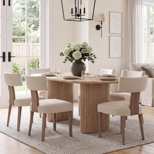 HNY Mid Century Modern Dining Chairs Set of 6, Upholstered Linen Kitchen &amp...