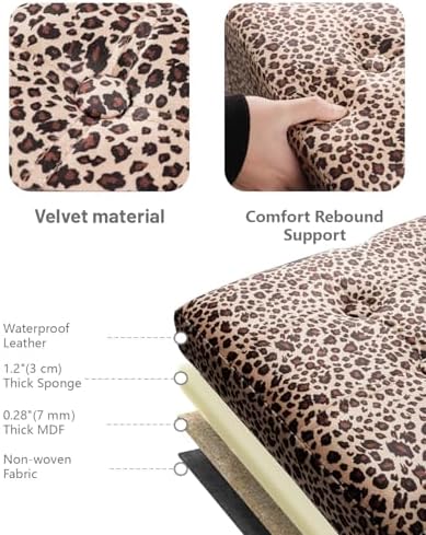 AmasSmile Footrest Ottoman Storage Bench,34" Velvet Folding Chest,Leopar...