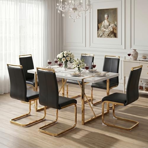 gopop Dining Table Set for 6, Kitchen Table Chairs Set of 6, 55-Inch White | ...