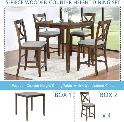 LUMISOL Dining Table Set for 4, Farmhouse Counter Height Kitchen Table Set wi...