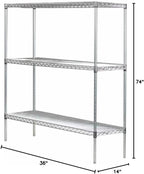 Omega 14" Deep x 36" Wide x 74" High 3 Tier Chrome Starter Shelving Unit