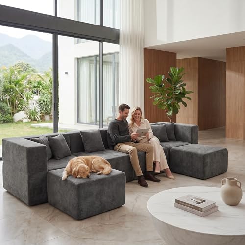 MONVANE U Shaped Sectional Couch Oversized, Chenille, Gray | 6-Seat Sectional...