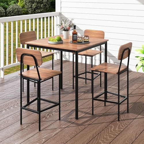 GIANTEX 5-Piece Dining Table Set W/Counter Height Table & 4 Bar Stools, I...