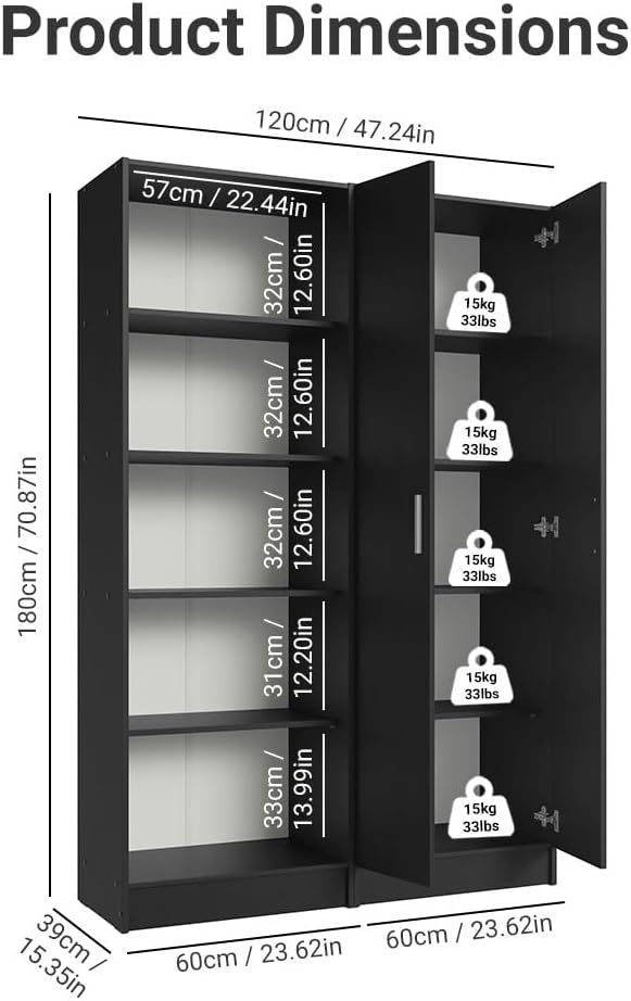 Madesa Kitchen Set 2 Pantry Storage Cabinet with 10 Utility Shelves 47" ...
