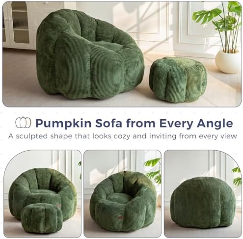 MAXYOYO Bean Bag Chair with Ottoman, Giant Pumpkin Lounge Chair for Adults | ...