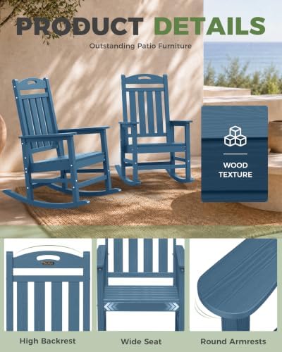 Outdoor Rocking Chair,HDPE Patio Rocking Chair,All Weather,Navy Blue