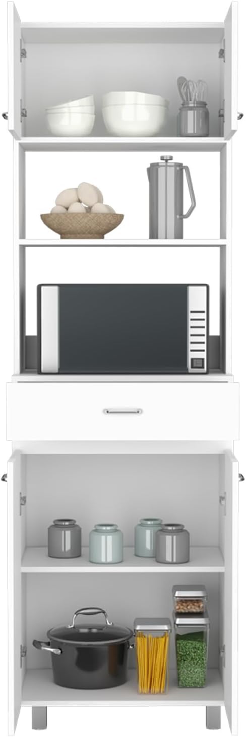 Caribe Microwave Cabinet, White - Four-Door Storage with Spacious Top