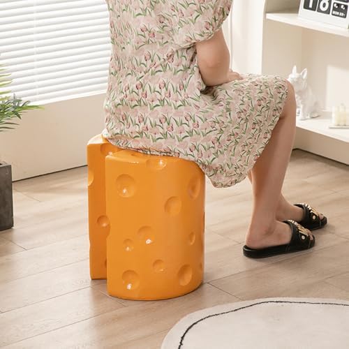 Cheese Shaped Resin Footrest Stool, Cartoon Accent Seat for Bedroom Decor, Li...