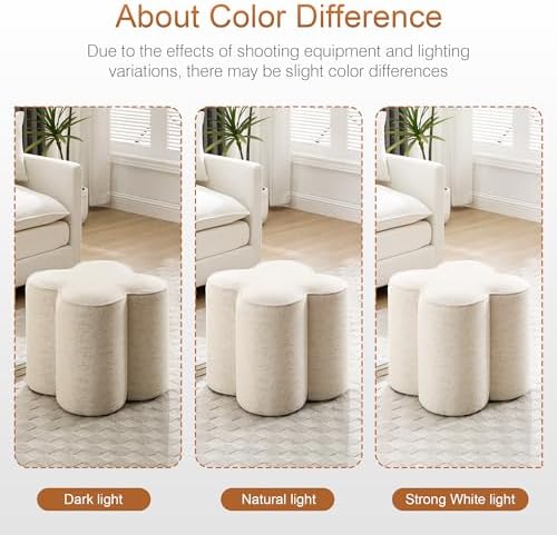 Zesthouse Flower Pouf Ottomans Foot Rest Set of 2, Linen Poofy Ottomans | Lar...