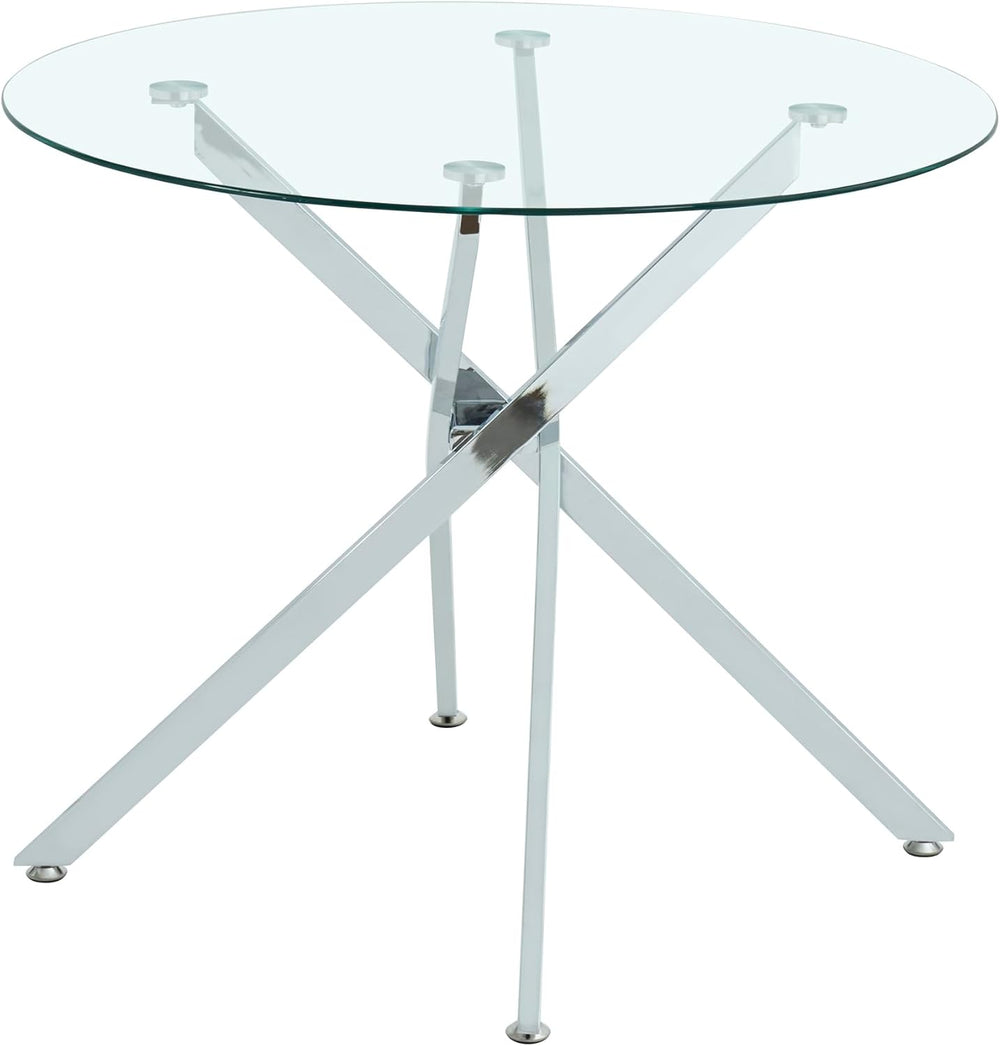 47.2“ Round Dining Table for 4, Contemporary Tempered Glass Dining Table, Sma...