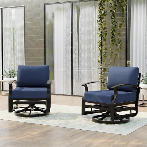 Gotland 2 Piece Patio Set, Metal Outdoor Swivel Chairs Set of 2 with 5.1’’ Hi...