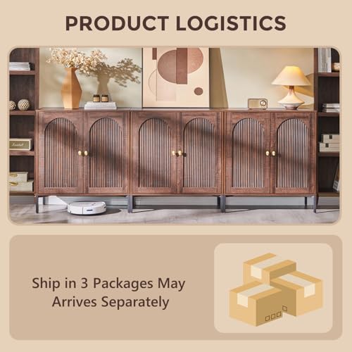 IFGET 92.63" W Modern Arched Sideboard Buffet Cabinet with Storage, Brown