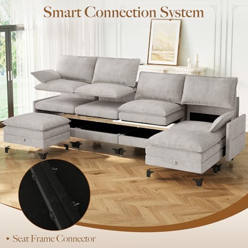 140" U-Shaped Modern Modular Sectional Couch, Chenille Cloud Couches wit...