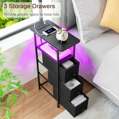 LOAKEKEL Narrow End Tables Living Room Set of 2 with Charging Station