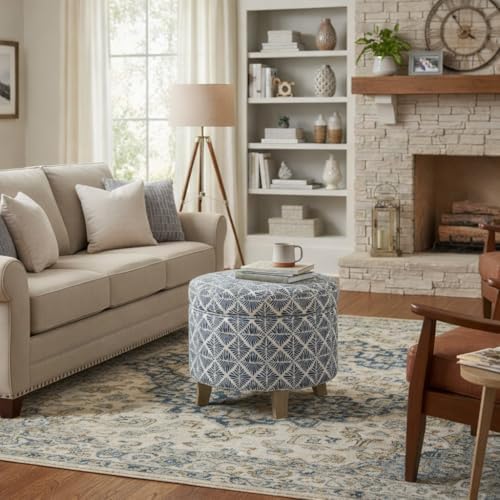 Homepop Home Decor | Upholstered Round Storage Ottoman | Ottoman with Storage...