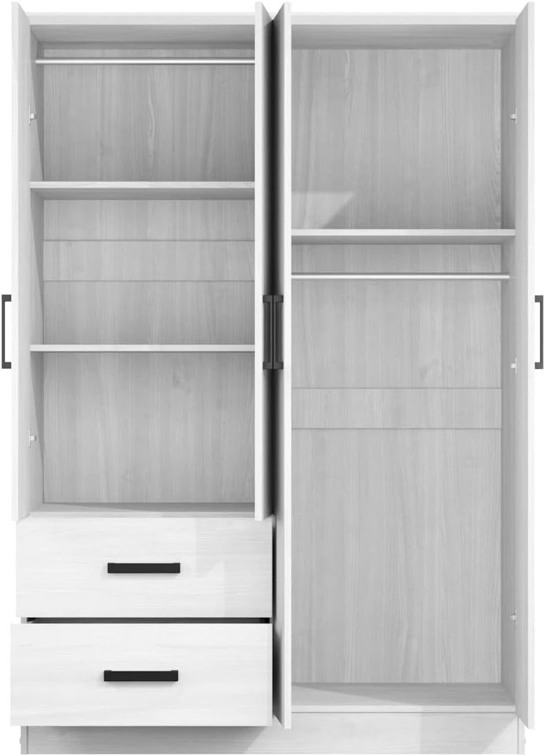 Woodpeckers Furniture And Mattress 4 Mirrored Doors Wardrobe 2 Drawers with S...
