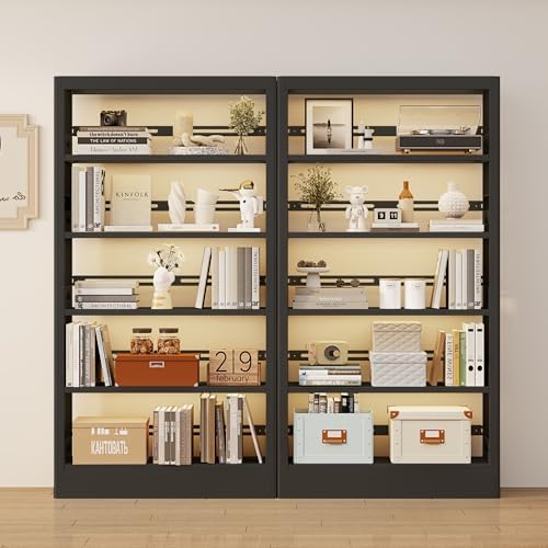 Heavy Duty Metal Bookshelf, 71” Tall 5-Tier Bookcase, Thickened 300LB Capacit...