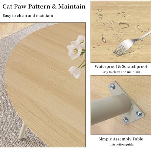 HIPIHOM Round Dining Table Set for 4, Cream Table with 4 PU White Chairs | 43...