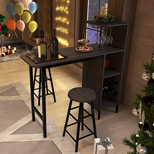 GIANTEX 3 Pieces Bar Table and Stools Set, Bistro Table Set with Glass Holder...