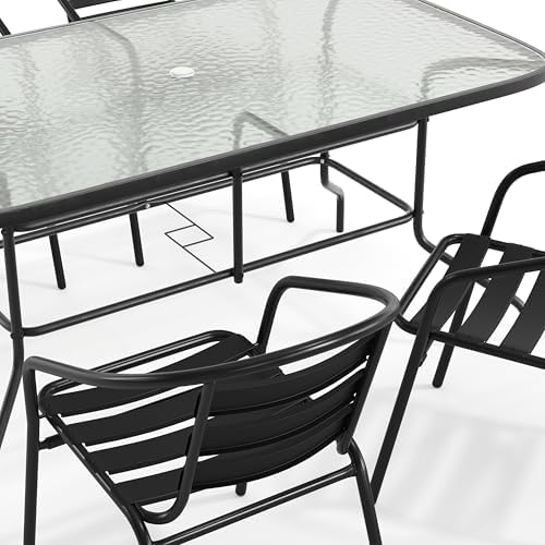 Flash Furniture Glass Table with 4 Chairs, Black, 5-Piece Set