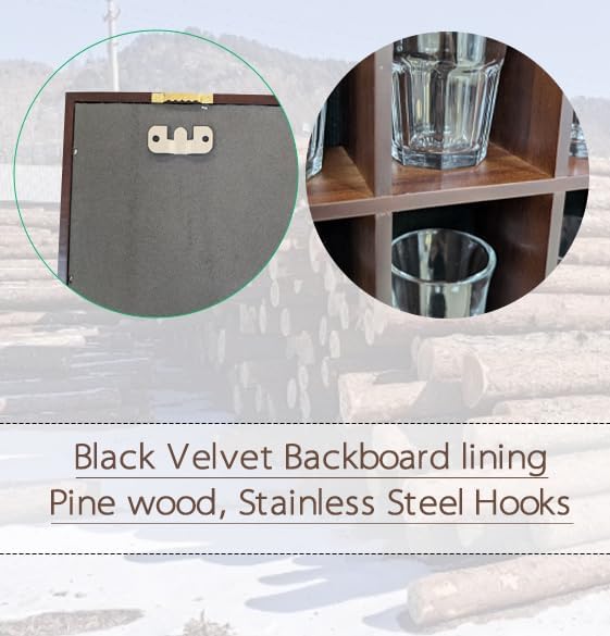 Shot Glass Display Case, Stylish Natural Varnished Glass Display Case for Display, 28 Slots Freestanding & Wall Mountable Shot Glass Holder, Perfect for Collectors - (with 1 Row for Tall Shooters)