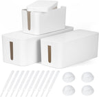 Cable Management Box DUNCHATY 3 Pack Cable Box Organizer with Large Medium Small Cord Hider Box Safe ABS Material for Cover and Hide TV Wires,Computer,Router,USB Hub and Under Desk Power Strip&Cords