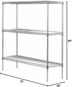 Omega 36" Deep x 72" Wide x 80" High 3 Tier Chrome Starter Shelving Unit