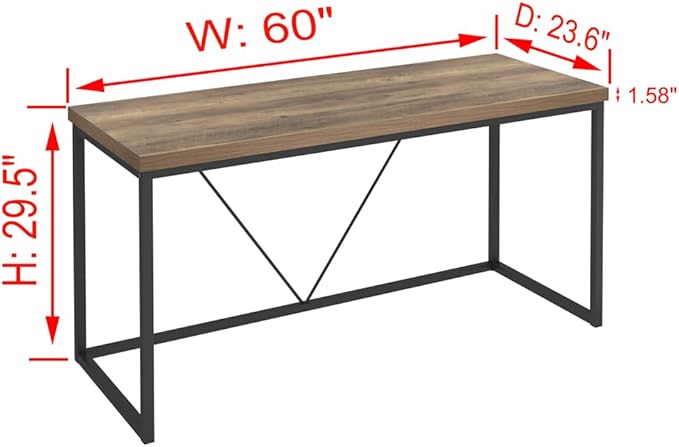 FOLUBAN Industrial Computer Desk, Rustic Wood and Metal Writing Desk, Vintage PC Table for Home Office, Oak 60 inch