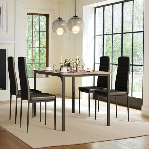 Gizoon 5-Piece Dining Table Set for 4, Kitchen Table with PU Chairs Grey