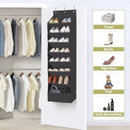 2 Pack Shoe Organizer with 6 Extra Large Pockets and 4 Large Pocket, Over the Door Sturdy Closet Storage Rack, Hanging Shoe Organizer for Shoes, Sneakers, Black