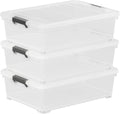 30 L Wheeled Latch Box, Clear Underbed Storage Bin with Lid, Black Latch, 4 Count