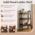 3 Tier Wood Ladder Shelf with Edges Small Bookshelf Freestanding Open Storage Rack Modern Planter Stand for Living Room, Bedroom, Office