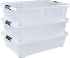 Zopnny 50 Quart Large Underbed Storage Bins with Lids, Plastic Under Bed Storage Containers, Clear, 3 Packs