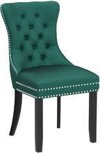 KCC Velvet Dining Chairs Set of 2, Upholstered High-end Tufted Dining Room Chair with Nailhead Back Ring Pull Trim Solid Wood Legs, Nikki Collection Modern Style for Kitchen, Green