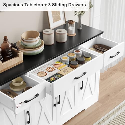 HOSTACK Kitchen Buffet Sideboard Storage Cabinet, Coffee Bar Cabinet, White