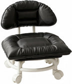 Low Rolling Stool with Backrest, Short Swivel Chair with Wheels (Black) | Thick PU leather seat, 360 silent casters, 165 lbs weight limit, ideal for nursery, pedicure salon, floor cleaning