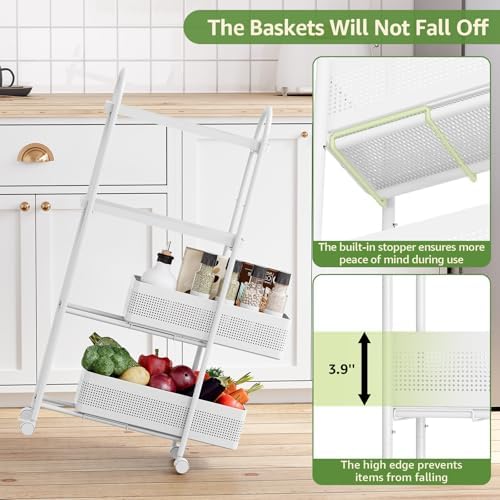 KINGRACK 4 Tier Slim Rolling Cart with Drawer, Metal Utility Storage Cart | 2...