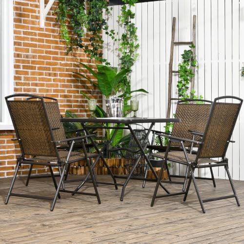 Outsunny 5 Pieces Wicker Patio Dining Set Foldable Dark Brown