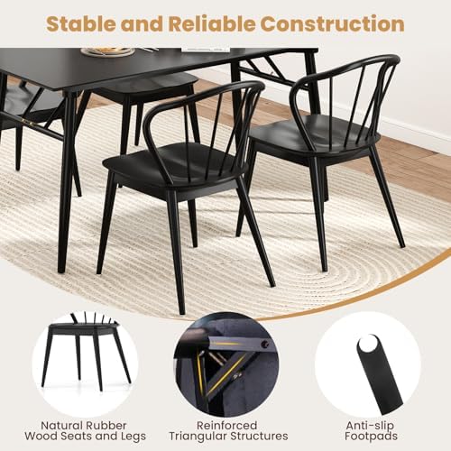 GIANTEX Wooden Dining Chairs Set of 2, Black Windsor Kitchen Chair w/High Spi...