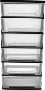 6 Clear Drawer Storage Organizer Rolling Cart,Heavy-Duty Storage Tower Plastic Cart Organizer for Closet,Living Room,Hallway, Dormitory (Black)