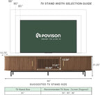POVISON Fully-Assembled Sliding Tambour Door TV Stand, Mid Century Modern Sintered Stone TV Console, Wood Media Console for 85 Inch TV, Entertainment Center with Storage Cabinet(Walnut, 94.49")