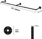 Oroonoko 72inch Industrial Pipe Clothes Rack Wall Mount For Hanging Rod Bar for Laundry Room, Closet Rod& Plant Hanger Up to Max Load 135Lb Black (72inch(1 Pack))