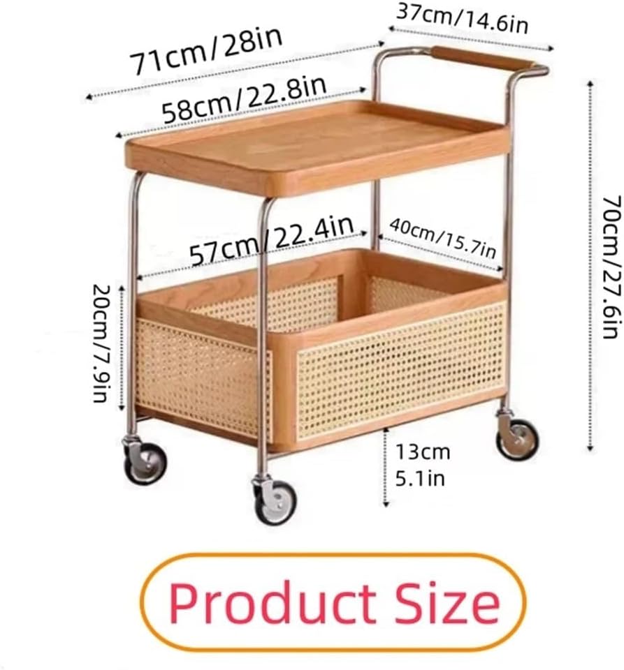 End Table Storage Trolley - 2-Layer Moveable Coffee Bedside Table with Caster...