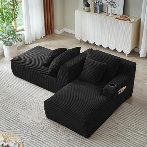 Eafurn Oversized Double Chaise Lounge Indoor with Cup Holders & Side Pock...