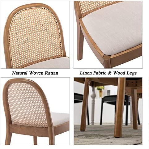 DUOMAY Mid-Century Modern Rattan Dining Chairs Set of 2, Wooden Dining Room C...