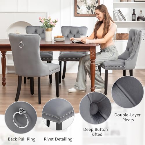 Eifizek Dining Chairs Set of 4 Upholstered Chairs with Tufted Back, Grey