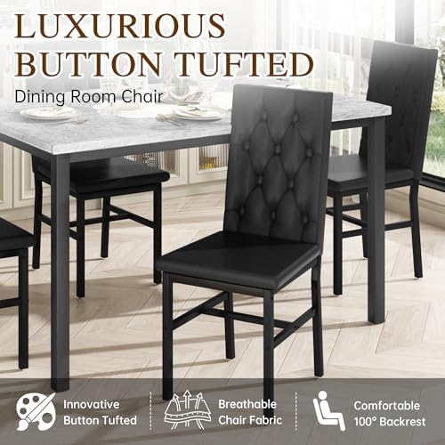 Hooseng Dining Table Set for 4, Faux Marble Small Kitchen Table Chairs Set of...